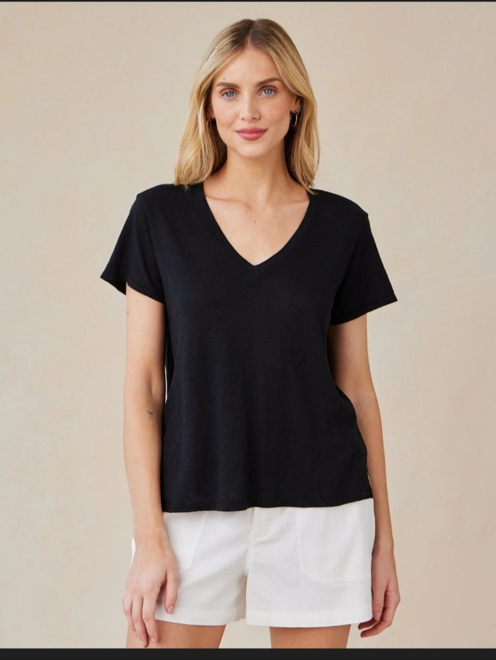 Bella Dahl Womens Basic V-Neck Short Sleeve Black T-Shirt XS